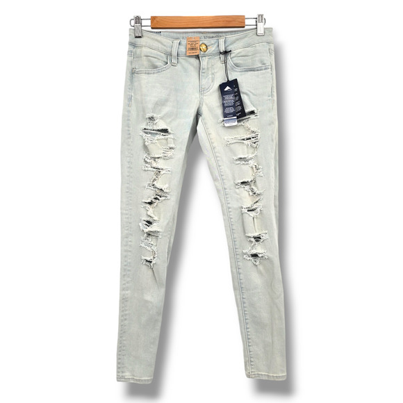 NEW American Eagle AEO Denim Distressed Skinny Jeans Light Wash Size 4‎ Short - Picture 1 of 16